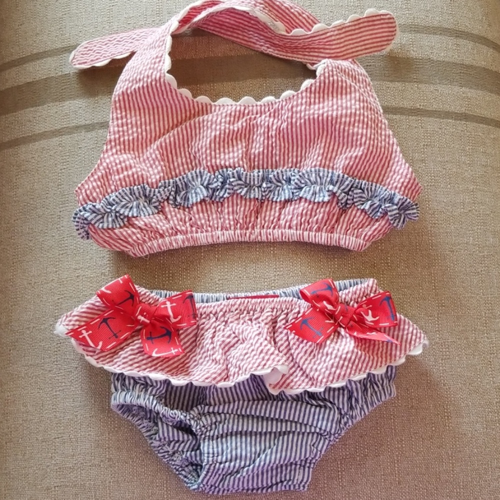 Mud Pie Boat 2 piece swimsuit seersucker